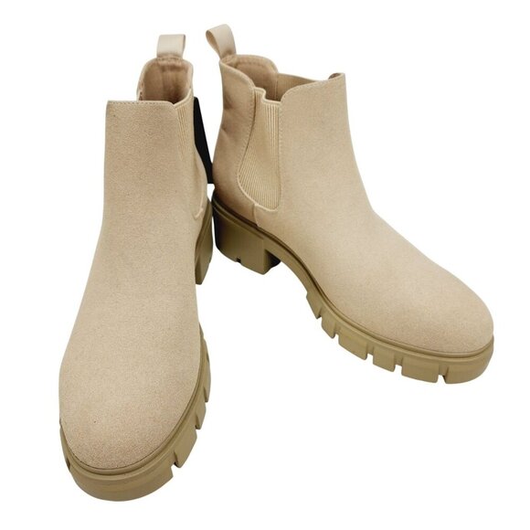Anklet Womens Beige Chelsea Boots With Chunky Heel & Elastic Sides Size 9 - Picture 11 of 13